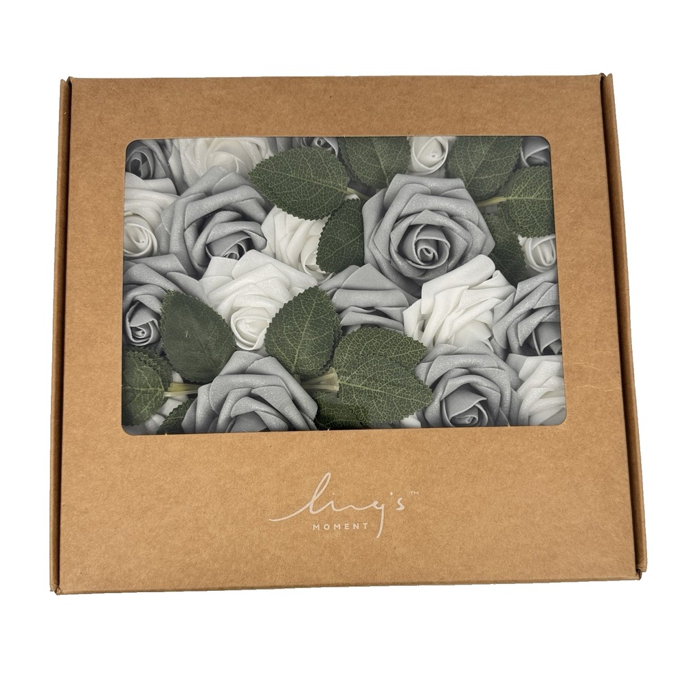 Ling's Moment 25pc‎ Silver Gray White Foam Roses 3" Stems Wedding DIY New